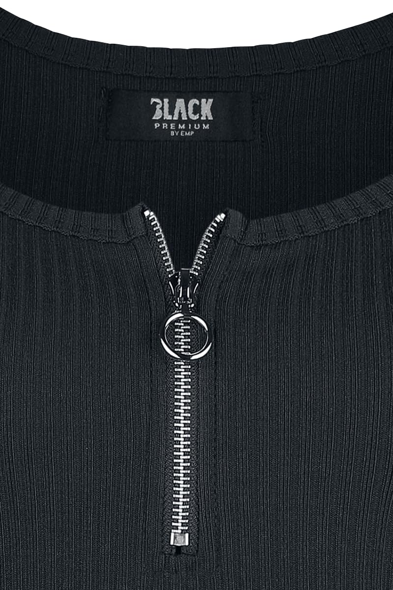 black-premium-by-emp-damen-t-shirt-schwarz-ripp-mit-rei-verschluss image 4
