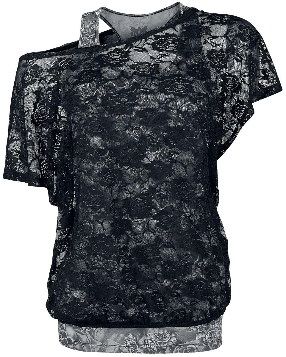 black-premium-by-emp-top-damen-grau-mit-schwarzem-spitzen-shirt image 1