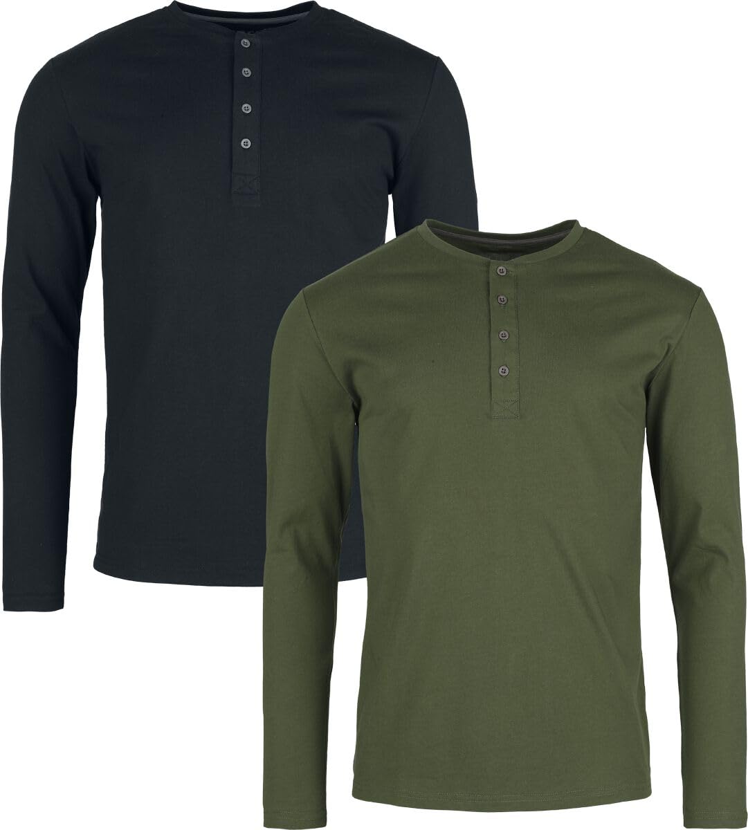 black-premium-langarmshirt-herren-oliv-schwarz-xl-2er-pack image 1