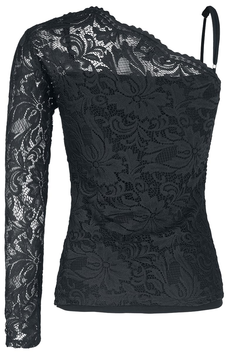 black-premium-by-emp-schwarzes-one-shoulder-spitzen-shirt-m image 3