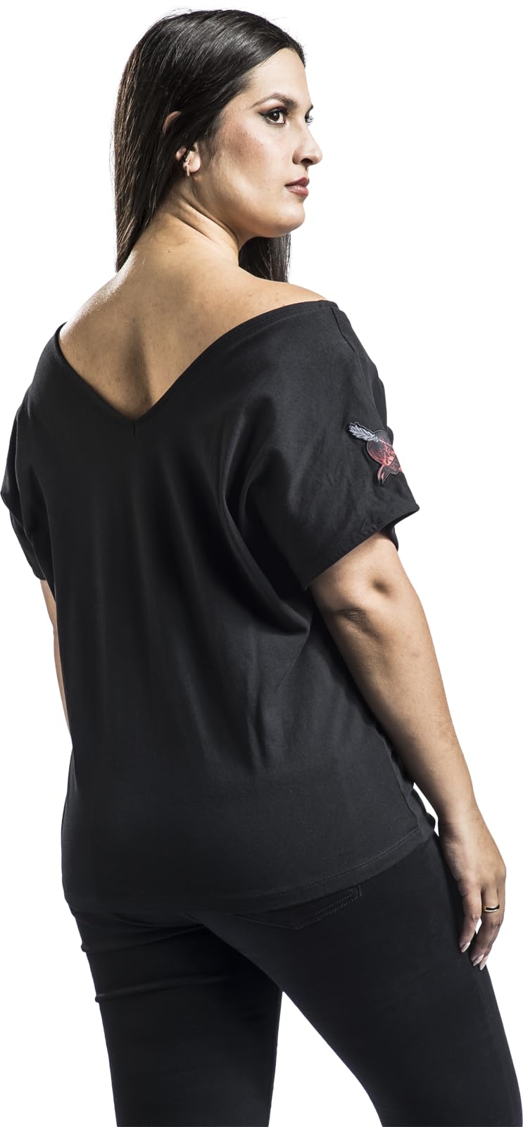 black-premium-by-emp-graues-t-shirt-v-ausschnitt-raffung-damen-s image 5