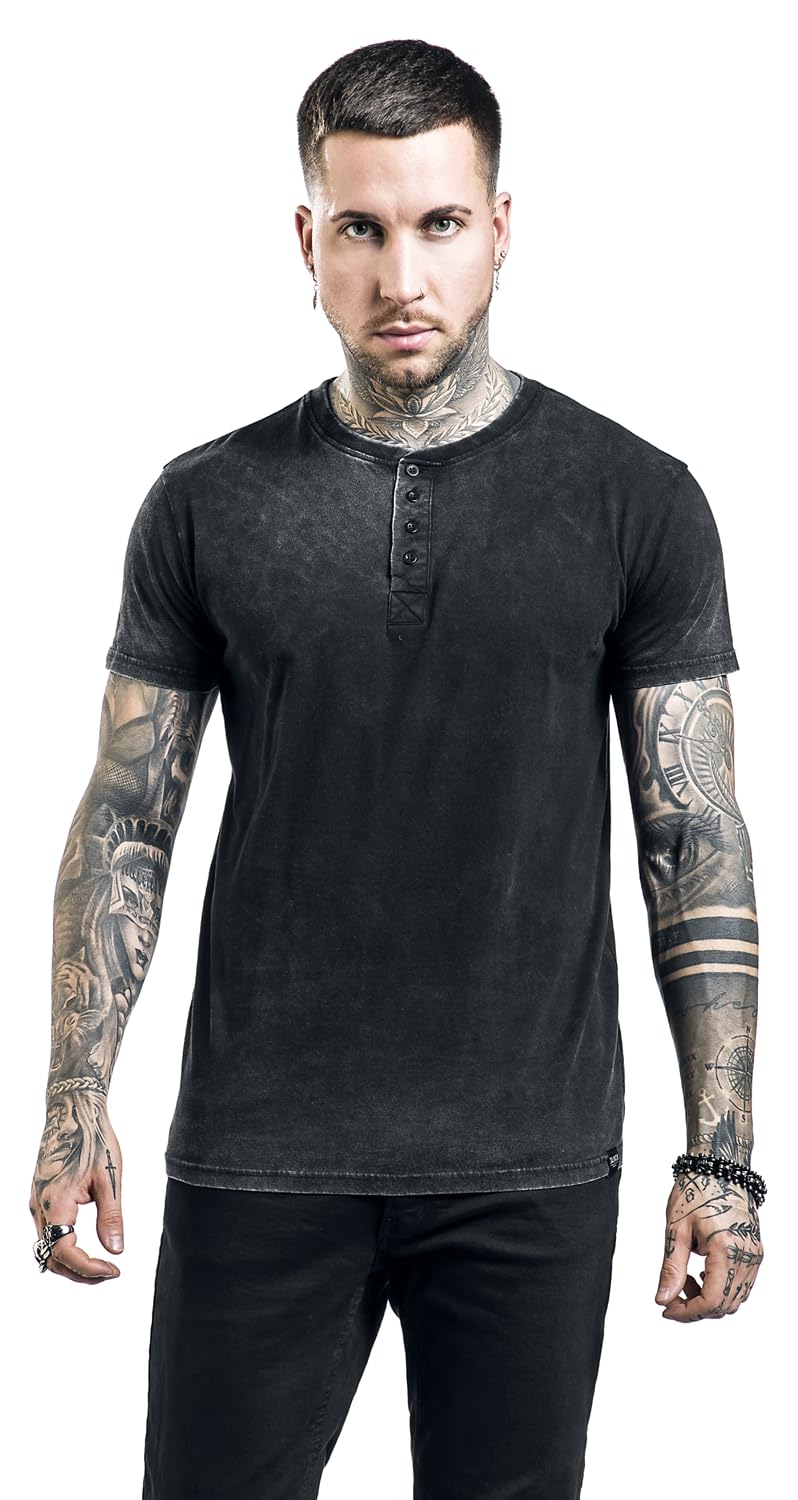 black-premium-by-emp-t-shirt-dunkelgrau-knopfleiste-herren image 2