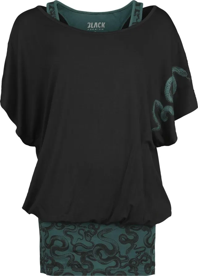 black-premium-by-emp-damen-t-shirt-schwarz-gr-n-schlangen image 1