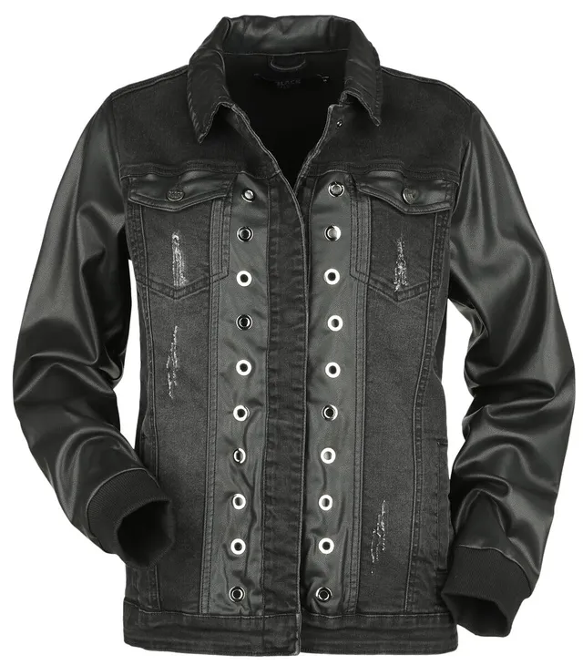 black-premium-by-emp-jeansjacke-schwarz-damen-kunstleder-details image 1