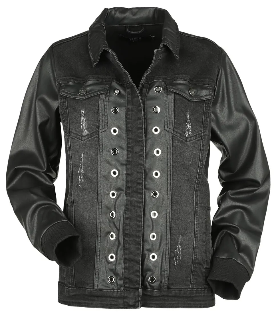 black-premium-by-emp-jeansjacke-schwarz-damen-kunstleder-details image 1