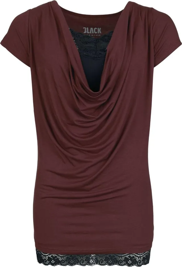 black-premium-by-emp-damen-2-in-1-t-shirt-bordeaux-top-schwarz image 1
