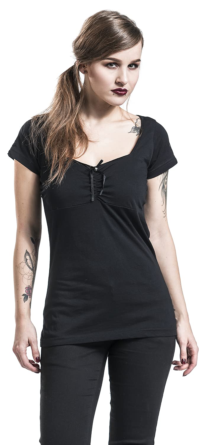 black-premium-by-emp-damen-t-shirt-schwarz-mit-raffungen image 2
