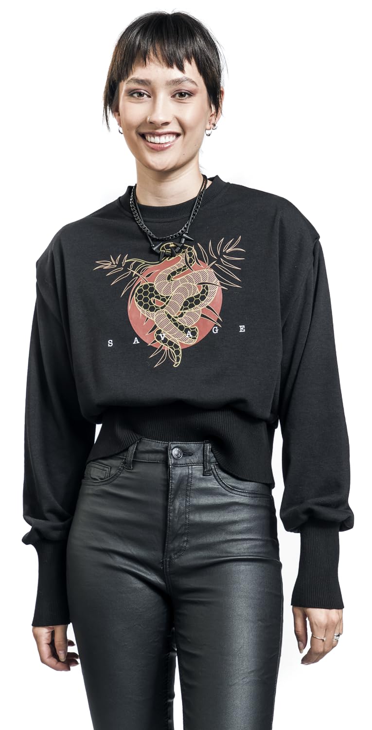red-by-emp-sweatshirt-damen-schwarz-kurz-schlangenprint image 2