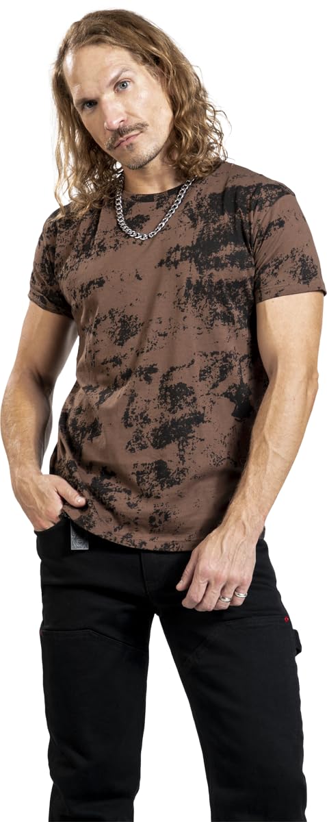 black-premium-by-emp-t-shirt-herren-braun-allover-print image 2
