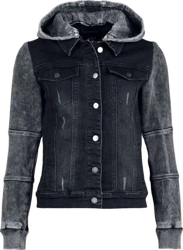 black-premium-kapuzenjacke-damen-schwarz-grau-knopfleiste-m image 1