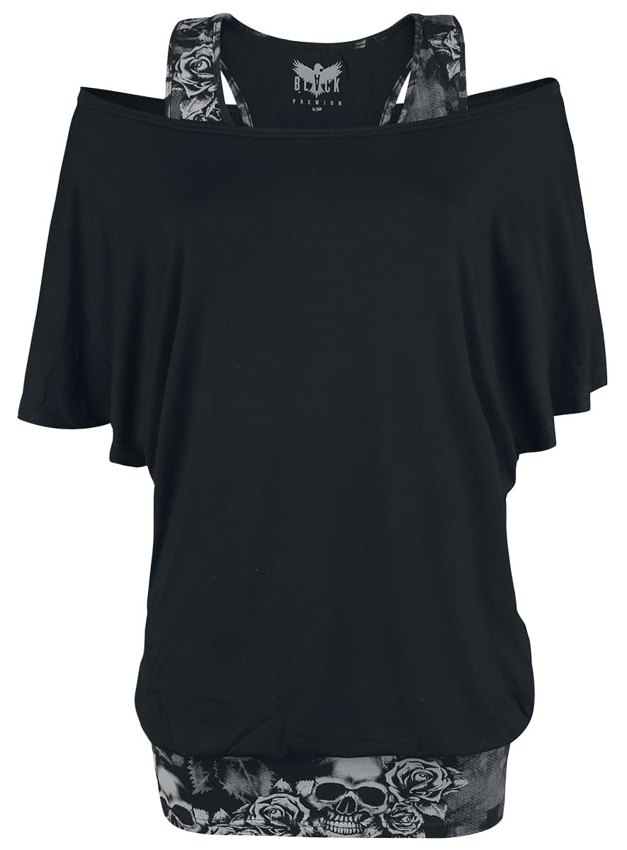 black-premium-by-emp-t-shirt-damen-l-double-layer-totenkopf image 4