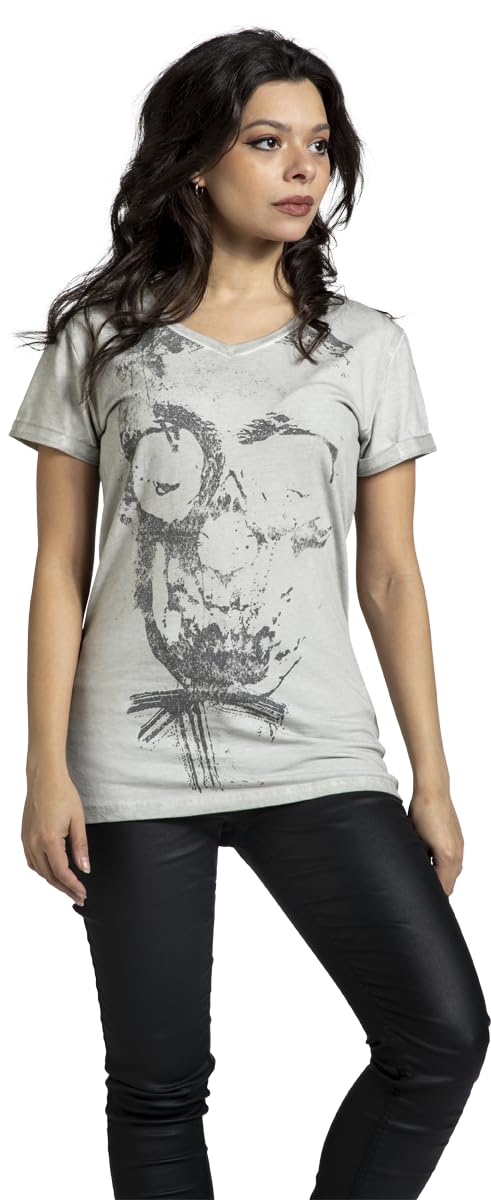 black-premium-by-emp-t-shirt-totenkopf-grau-damen-frontprint image 2