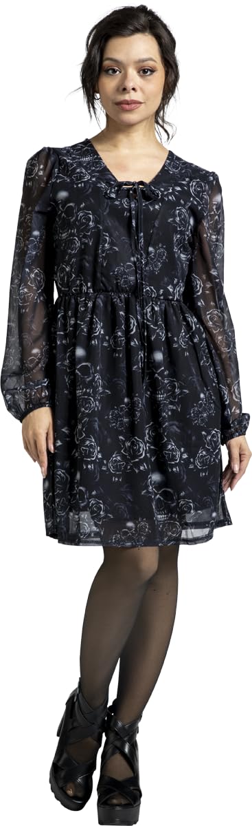 black-premium-by-emp-damen-kleid-schwarz-skull-roses-allover image 2