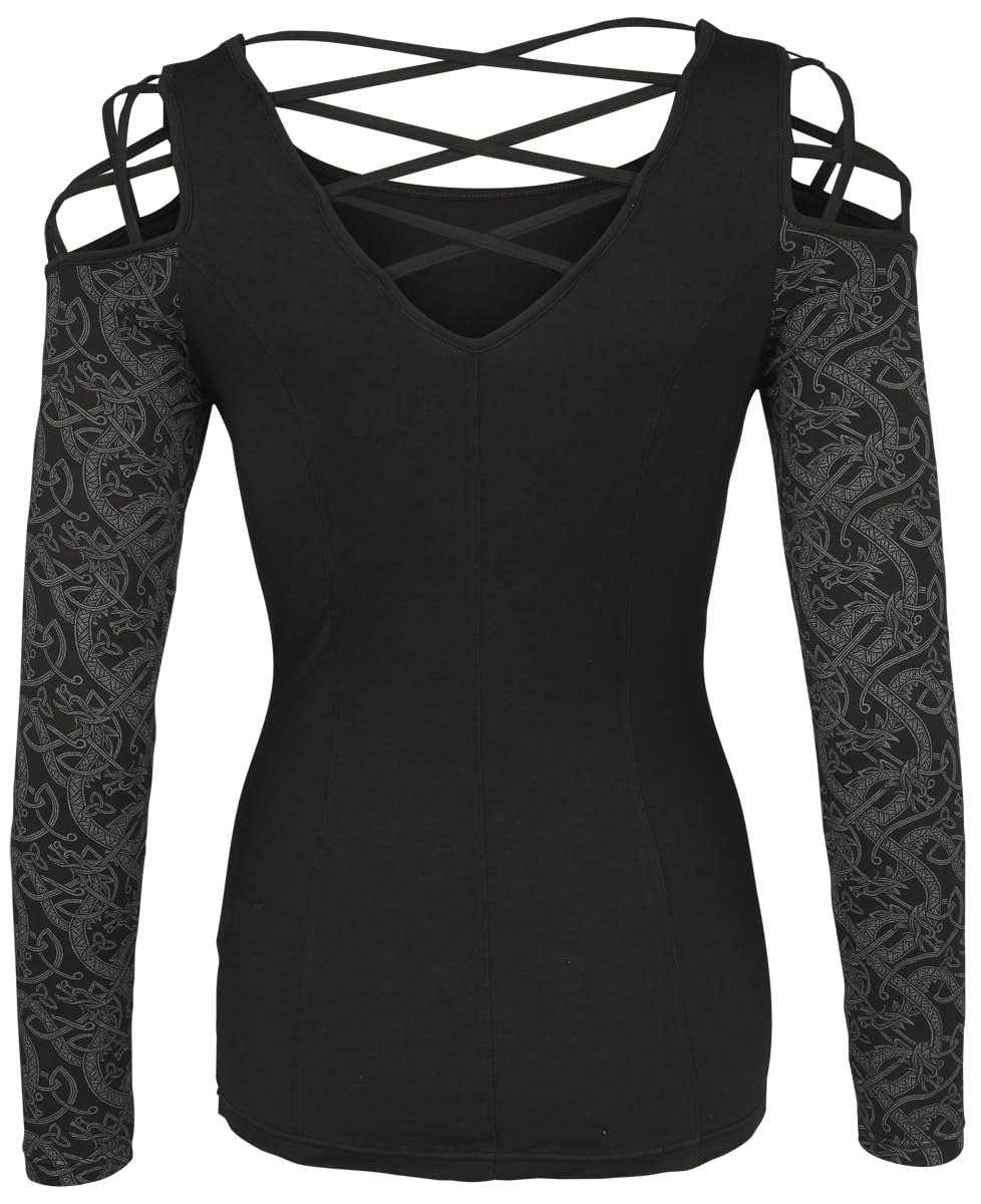 black-premium-by-emp-langarmshirt-rot-damen-m-mit-raffung image 3