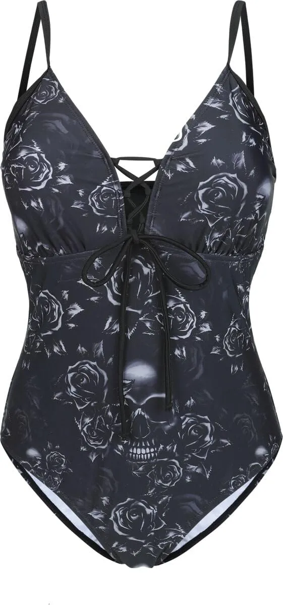 black-premium-by-emp-badeanzug-mit-schn-rung-und-rosen-schwarz image 1