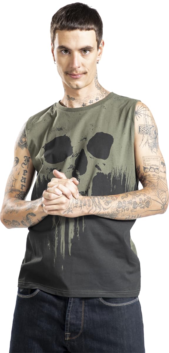 black-premium-by-emp-tank-top-herren-skull-print-schwarz-oliv image 2