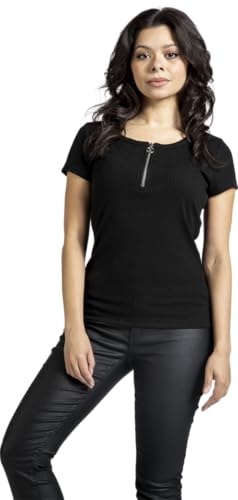 black-premium-by-emp-damen-t-shirt-schwarz-ripp-mit-rei-verschluss image 7