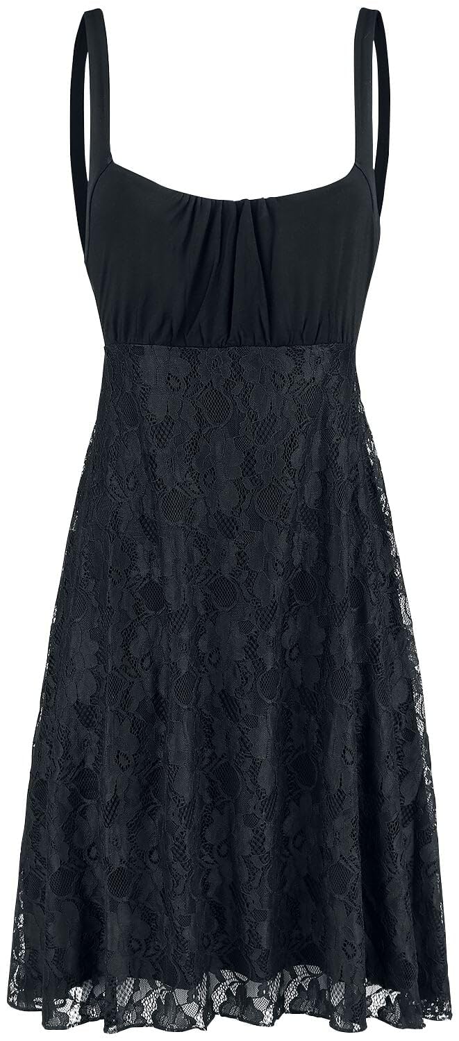 black-premium-by-emp-schwarzes-kleid-mit-spitzenrock-damen-m image 1