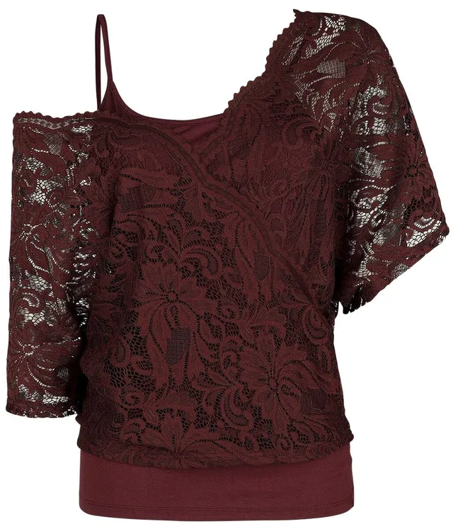 black-premium-by-emp-rotes-lockeres-spitzen-t-shirt-damen image 1