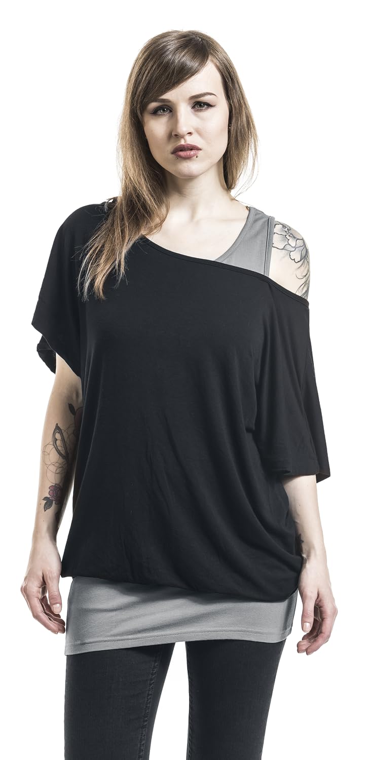 black-premium-by-emp-t-shirt-damen-m-double-layer-grau image 2