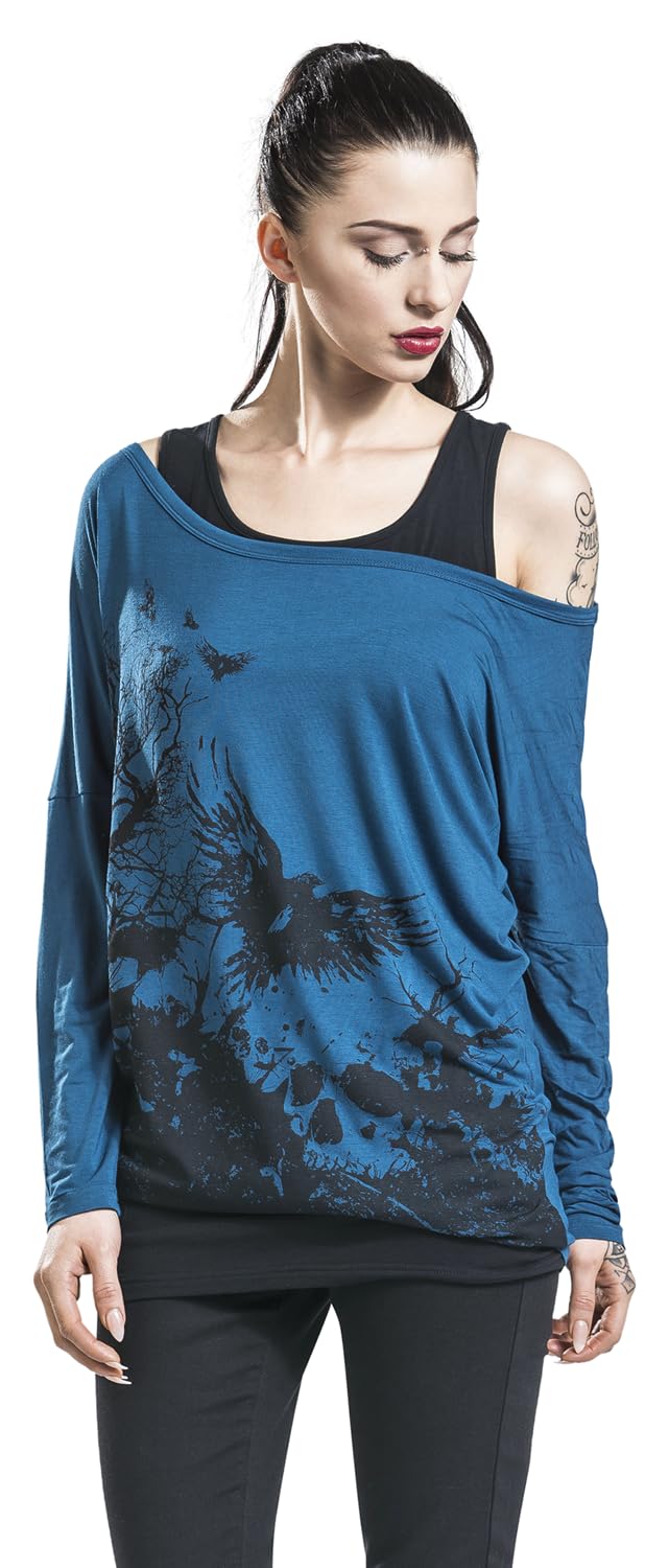 black-premium-by-emp-damen-langarmshirt-schwarz-blau-m-double image 2