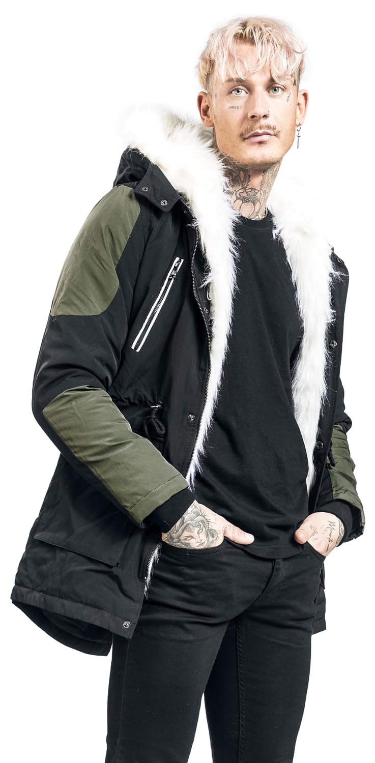 black-premium-by-emp-schwarz-gr-ne-winterjacke-kunstfell-herren image 2