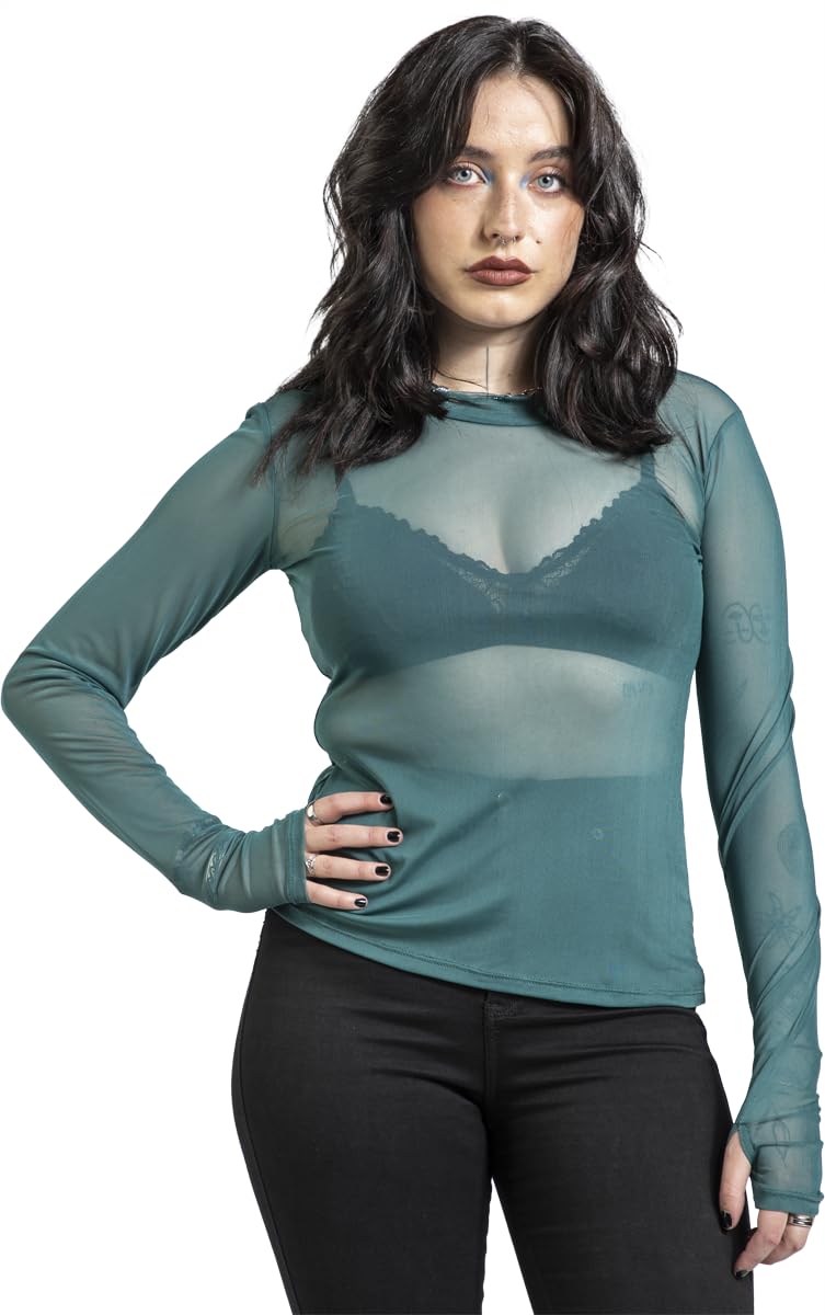 black-premium-by-emp-damen-mesh-langarmshirt-gr-n-gr-e-m image 2