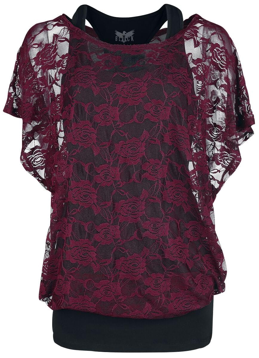 black-premium-by-emp-spitzenshirt-damen-bordeaux-mit-top image 1
