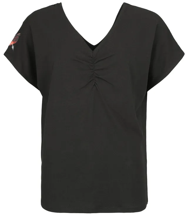 black-premium-by-emp-graues-t-shirt-v-ausschnitt-raffung-damen-s image 1