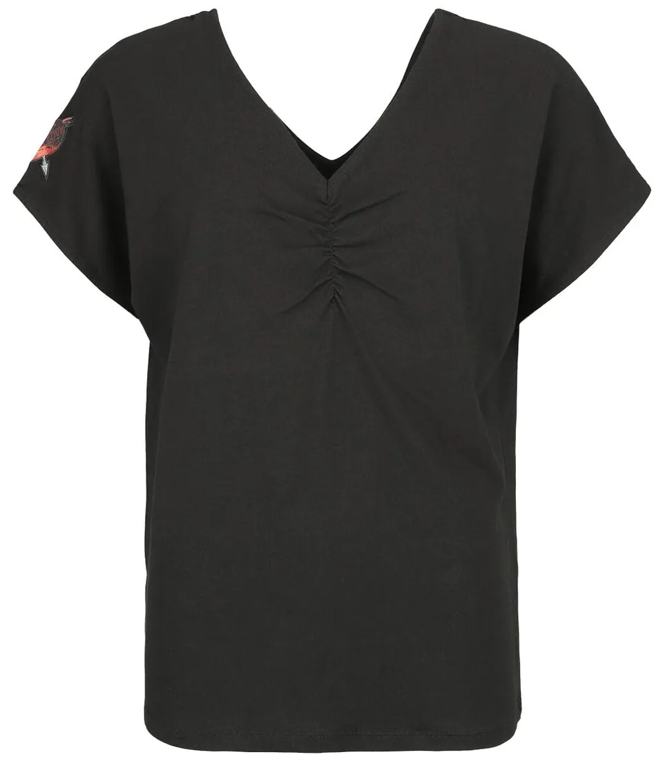 black-premium-by-emp-graues-t-shirt-v-ausschnitt-raffung-damen-s image 1