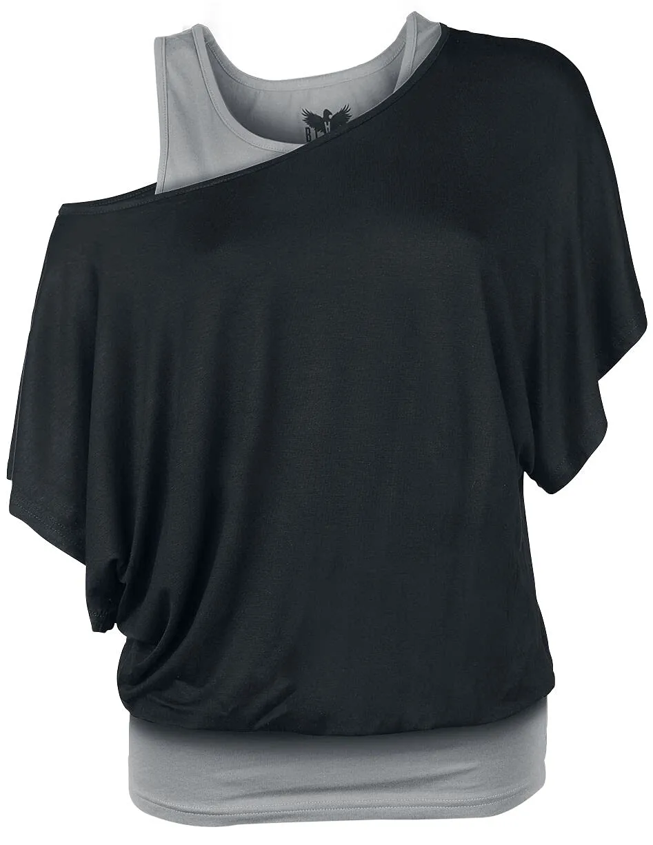 black-premium-by-emp-t-shirt-damen-m-double-layer-grau image 1
