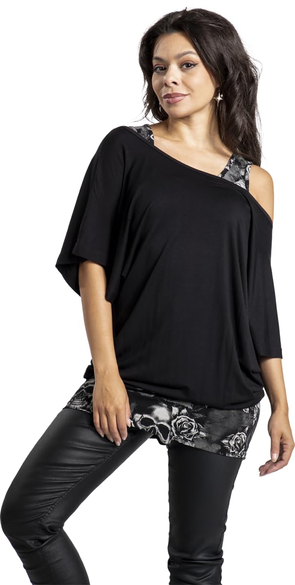 black-premium-by-emp-t-shirt-damen-l-double-layer-totenkopf image 2