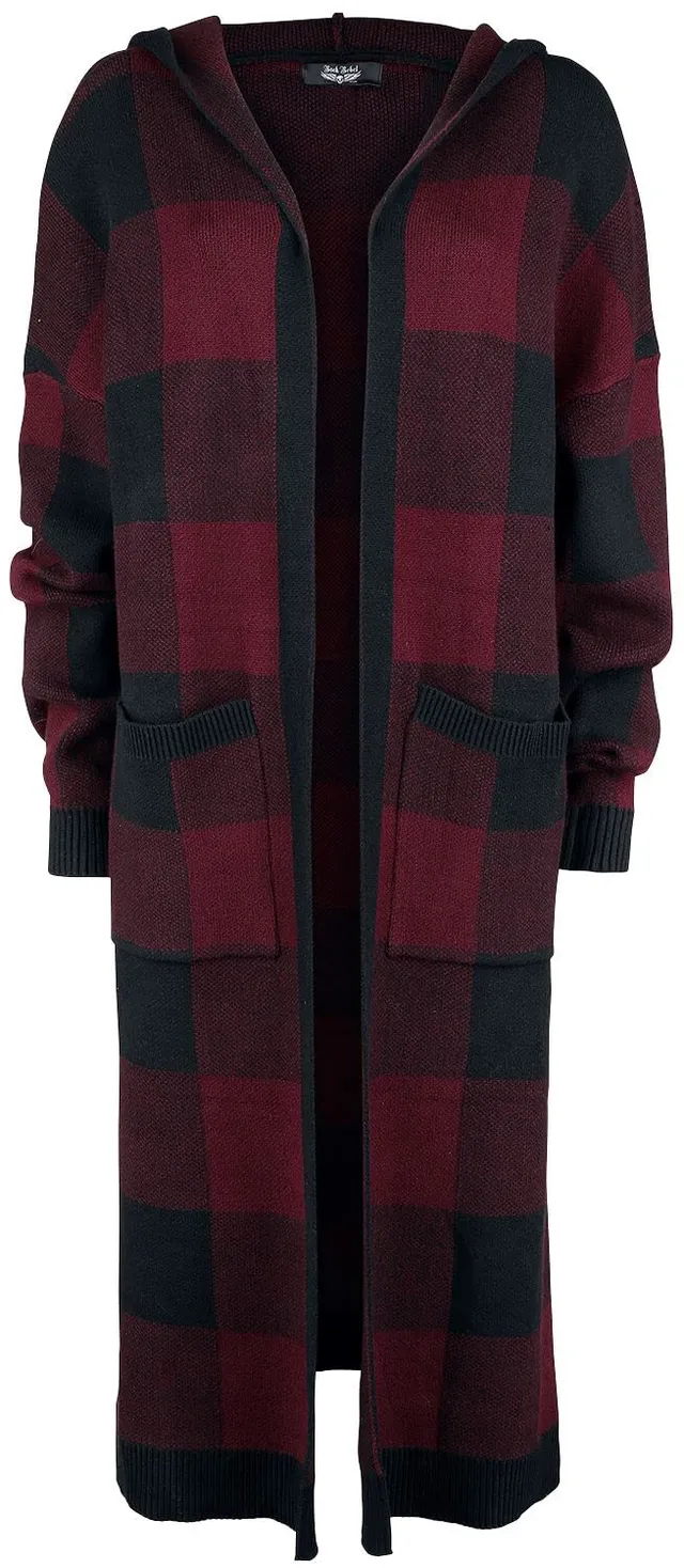 black-premium-cardigan-kariert-kapuze-schwarz-rot-5xl image 1