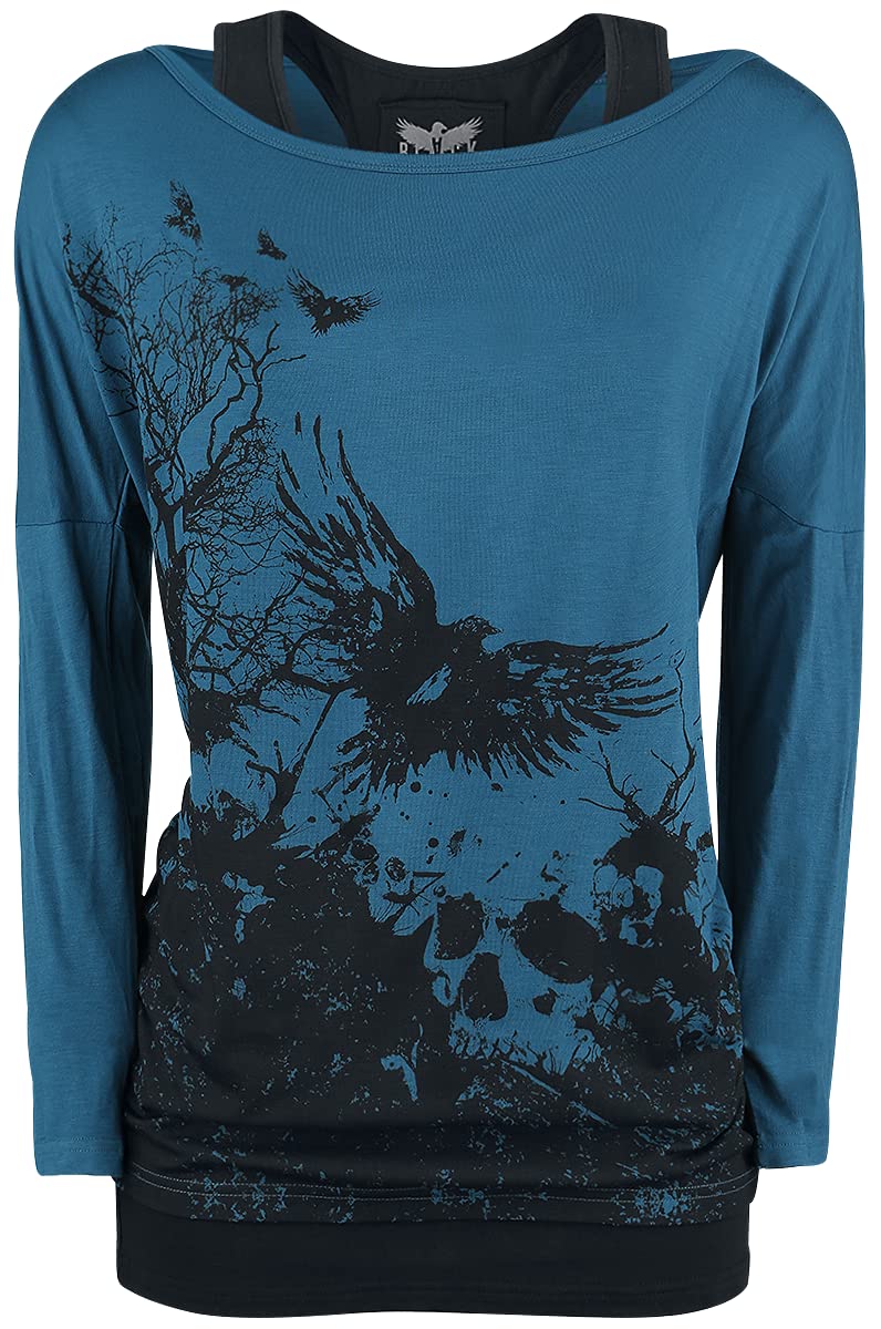 black-premium-by-emp-damen-langarmshirt-schwarz-blau-m-double image 4