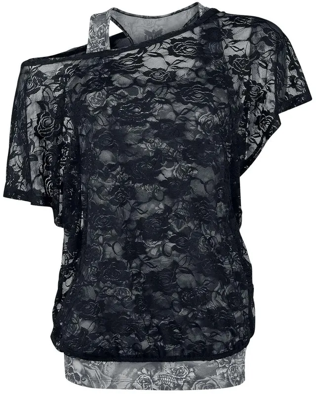 black-premium-by-emp-top-damen-grau-mit-schwarzem-spitzen-shirt image 1