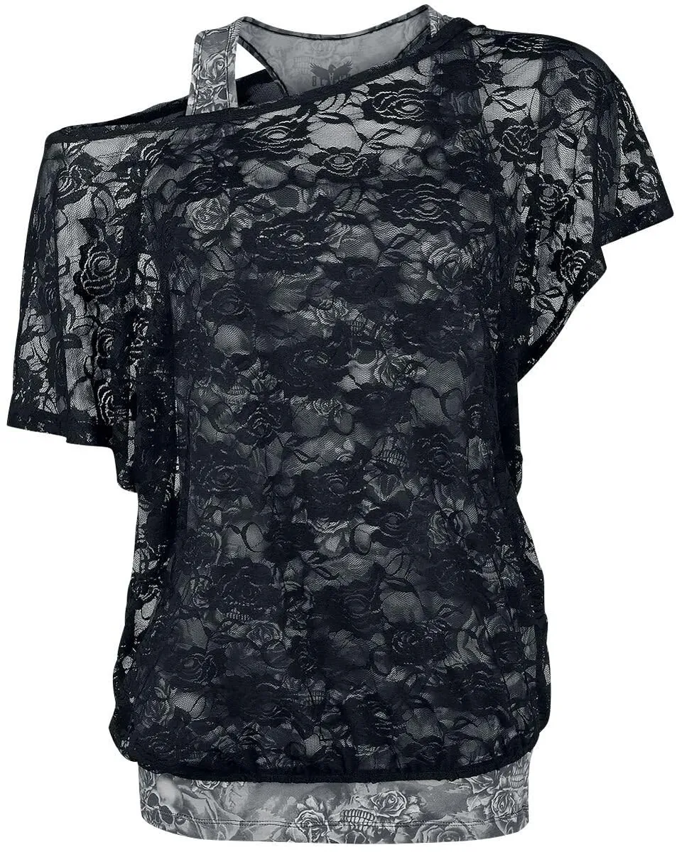 black-premium-by-emp-top-damen-grau-mit-schwarzem-spitzen-shirt image 1
