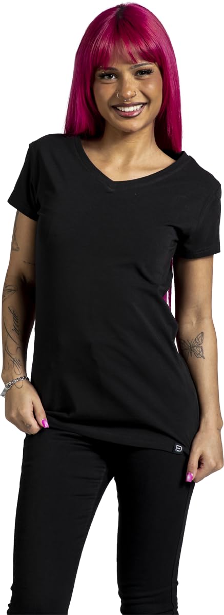 red-by-emp-damen-basic-t-shirt-schwarz-lila-v-ausschnitt image 7