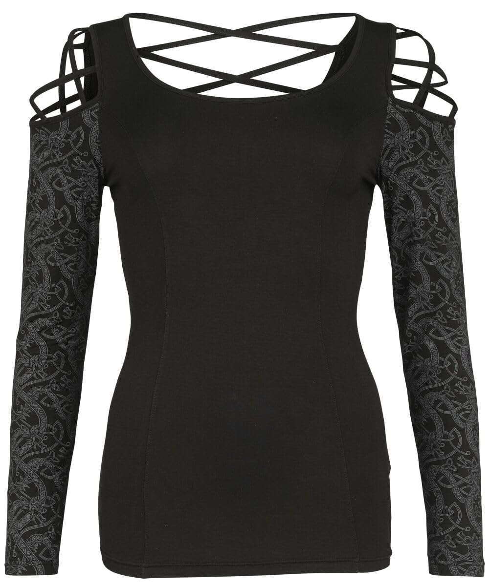 black-premium-by-emp-langarmshirt-rot-damen-m-mit-raffung image 1