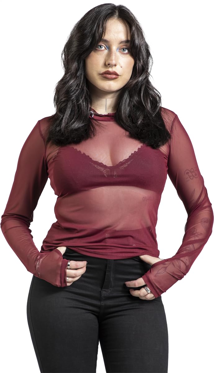 black-premium-by-emp-damen-mesh-langarmshirt-bordeaux-m image 2