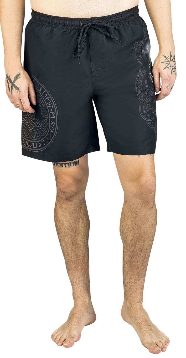 black-premium-by-emp-herren-badeshorts-schwarz-skull-runen image 2