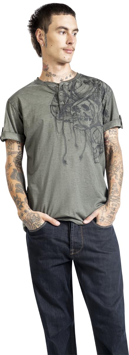 black-premium-by-emp-herren-t-shirt-gr-n-totenkopf-frontprint-links image 2