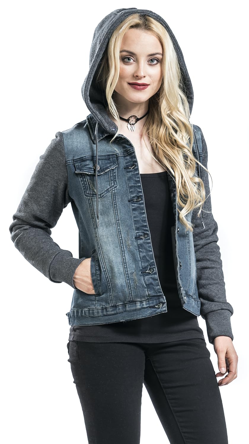 red-by-emp-damen-jeansjacke-blau-grau-abnehmbare-kapuze image 2