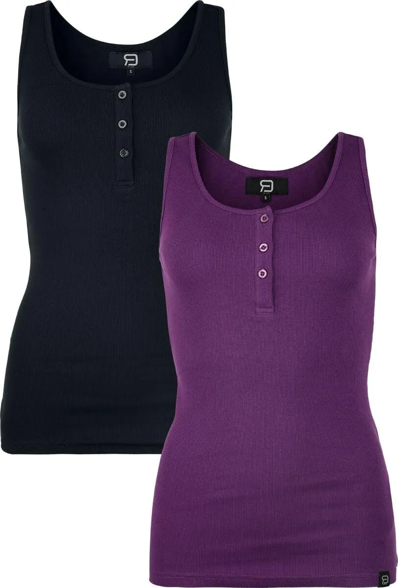 red-by-emp-damen-basic-top-schwarz-lila-mit-knopfleiste image 1
