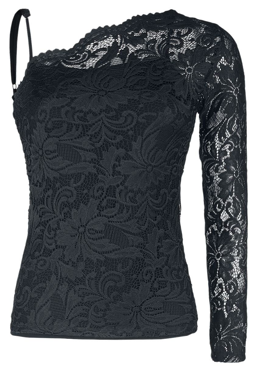 black-premium-by-emp-schwarzes-one-shoulder-spitzen-shirt-m image 1