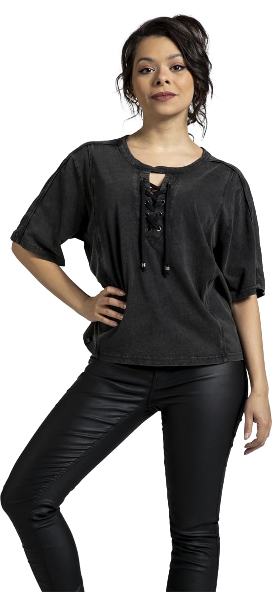 black-premium-essential-t-shirt-schn-rung-schwarz-damen image 2