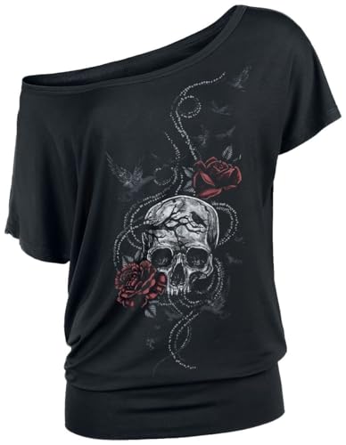 black-premium-t-shirts-t-shirt-schwarz-m-totenkopf-rosen image 3