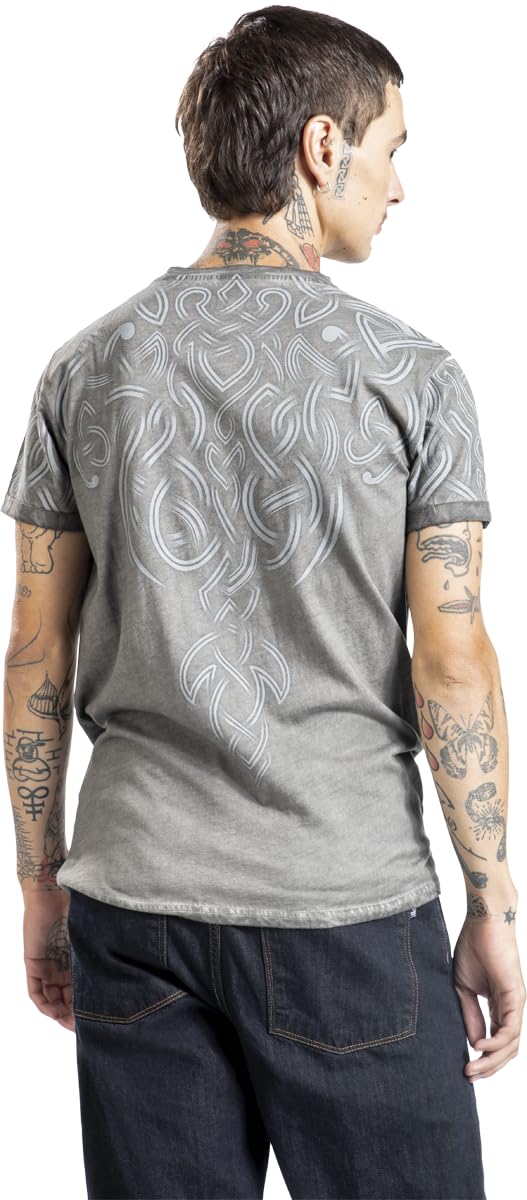 black-premium-herren-t-shirt-grau-v-neck-print image 5