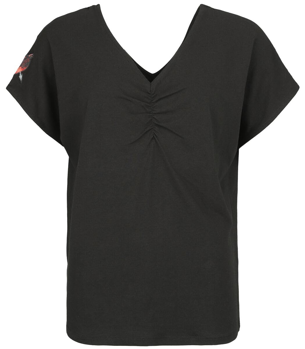 black-premium-by-emp-graues-t-shirt-v-ausschnitt-raffung-damen-s image 1