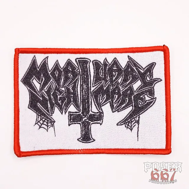 poser667-mortuary-nightmare-logo-patch-9cm-metallicgarn image 1