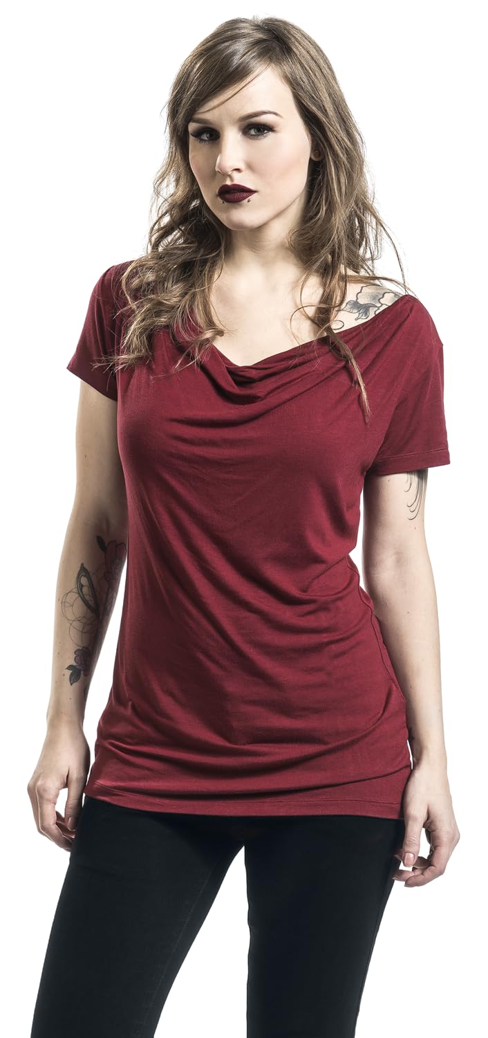 black-premium-by-emp-damen-t-shirt-bordeaux-wasserfall-m image 2